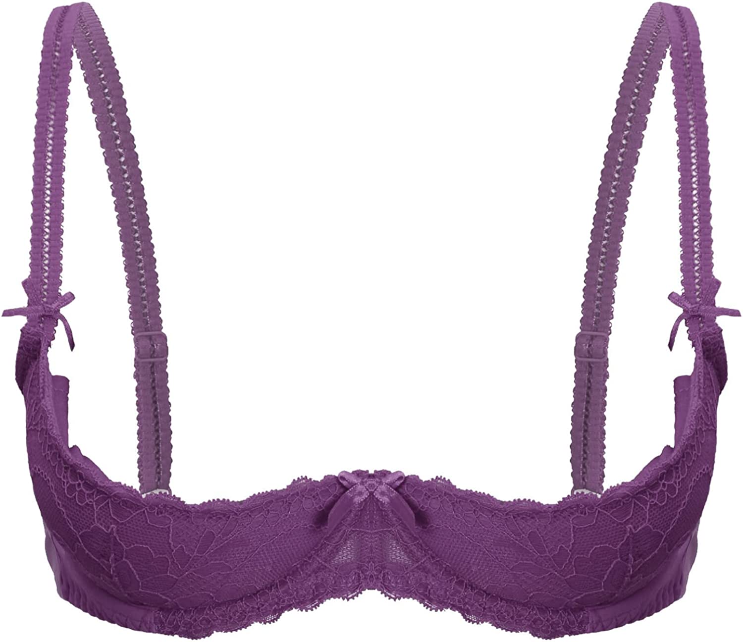 dPois Women See Through Lace 1/4 Cups Bralette Padded