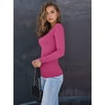 thumbnail image 6 of Womens Long Sleeve Shirts Square Neck Tops Ribbed Knit Basic Crop Tops Fall Outfits Fashion Clothes Rose Red XXL, 6 of 8