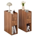 thumbnail image 4 of MIYZEAL Set of 2 Walnut Nightstands with 2 Drawers & Open Storage Shelf, Modern Slim Bedside Tables with Arched Decor for Bedroom, Living Room and Small Spaces, 4 of 12