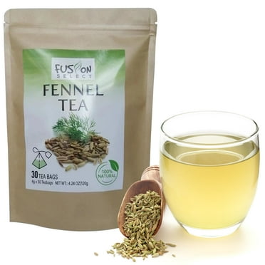 Fusion Select Fennel Tea Bags - Nutritious, Relaxing Nighttime Drink with Zero Caffeine, Calories, Sodium, Sugar, Fat - Easy to Brew, Made of Natural Ingredients - Resealable Pouch - 4g, 30 Tea Bags