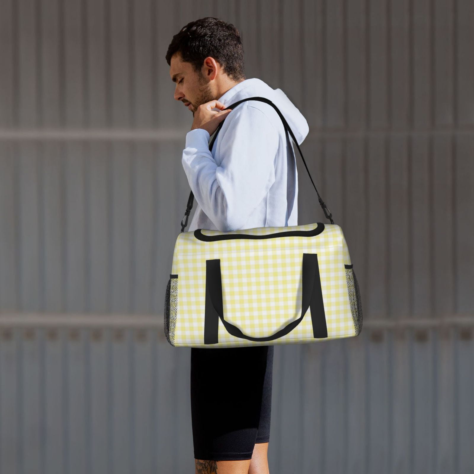 Fuzoiu Lemon Yellow Checkboard Print Travel Duffle Bag,Carry On Tote Bags,Duffel Bag,Sport Gym Bag, Hospital Bag for Labor and Delivery, Overnight Bag,Luggage Bag