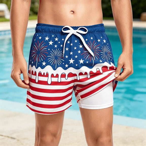 ibiyuan American Flag Shorts Boys Swim Trunks Kid Swim Short with Compression Liner Little Boys Bathing Suit