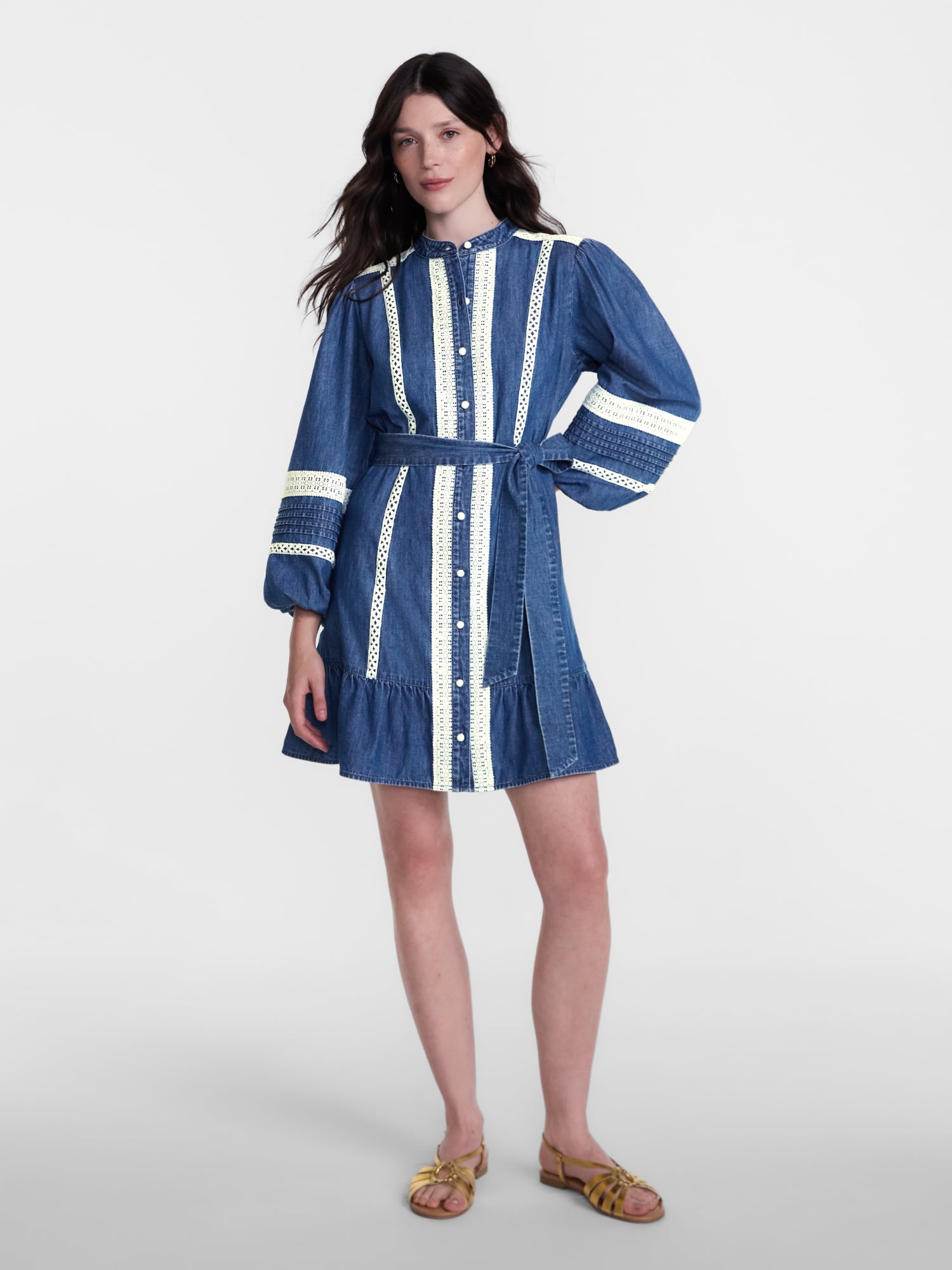 Scenario Women's and Women's Plus Button Up Eyelet Mini Dress, Sizes XXS-4X