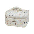 thumbnail image 2 of Bolsa de maquillaje acolchada de algodón, bolsa de maquillaje grande de viaje con diseño floral, bonita bolsa de cosméticos con lunares multicolores y diseño de oso para mujer y niña., 2 of 9