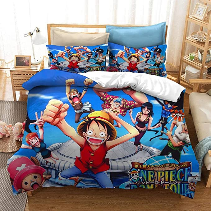 Anime One Piece Luffy King Size Bedding Bed Set for Bedroom Cool Cosplay Chopper Zoro Sanji 3D