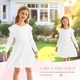 thumbnail image 6 of Actgleam Girls Ruffle Long Sleeve Dress Knit Cute Casual with 2 Pockets Dresses,White,5-11Years, 6 of 8
