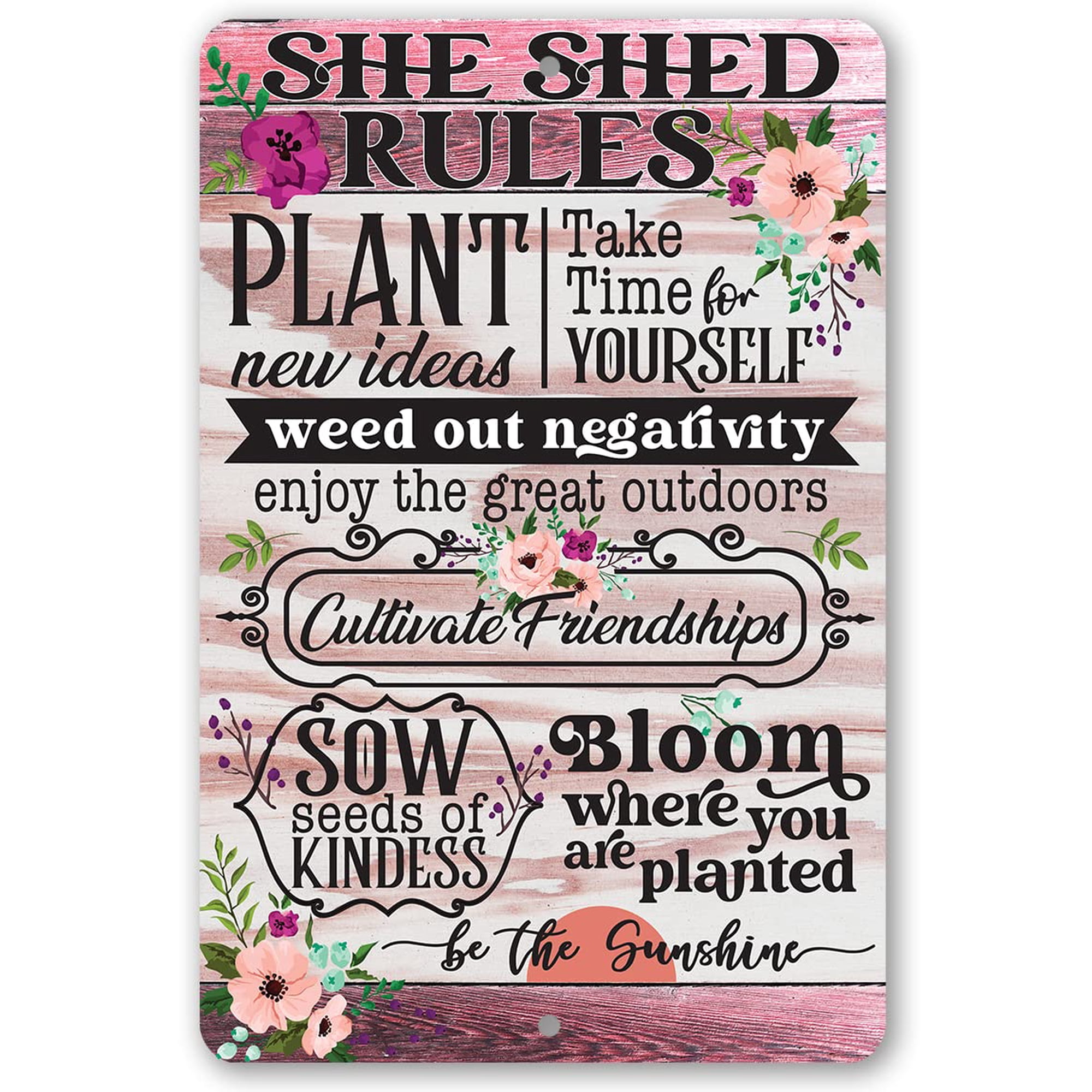Metal Sign - She Shed Rules (Not Printed on Wood) - Durable Metal Sign - Use Indoor/Outdoor - Inspirational Shed and Garden Decor and Gift Under $25 (12" x 18")