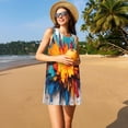thumbnail image 3 of Vsdgher Robe d'Été Imprimée Colorée pour Femmes, Décontractée, Col en U, Robe de Plage Sans Manches, Robe Débardeur Ample avec Poche, 3 of 7