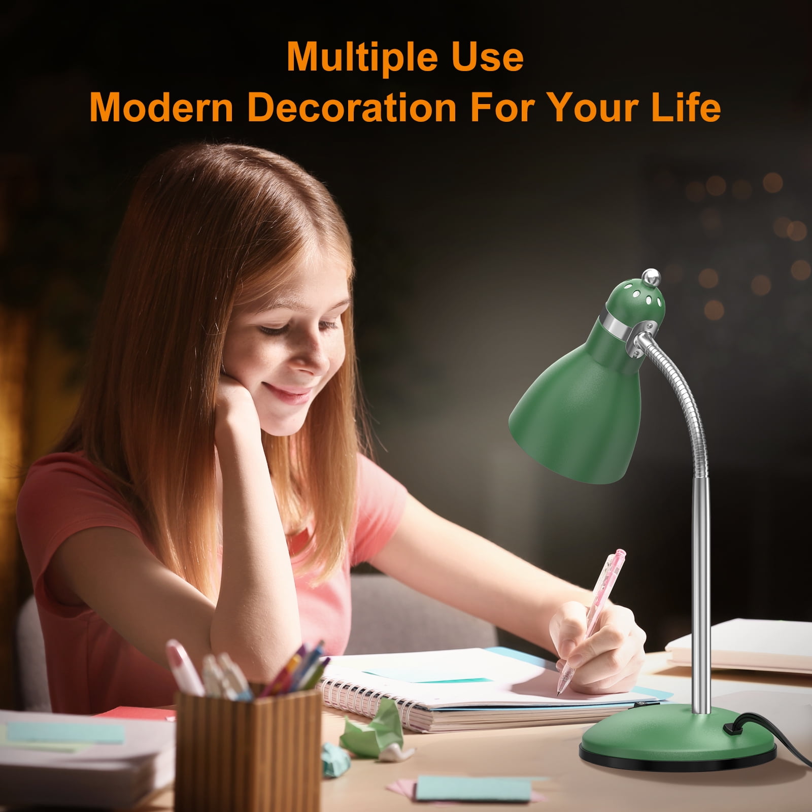 LEPOWER Metal Desk Lamp, Adjustable Gooseneck Table Lamp for Home, Office, Bedroom, Green