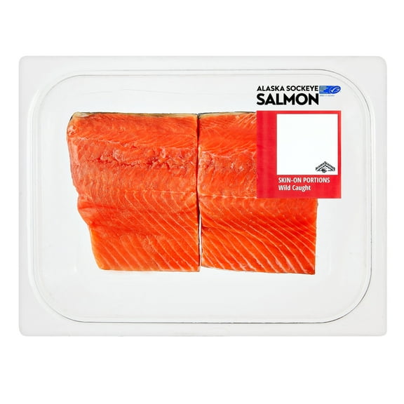 Wild Caught Alaska Sockeye Salmon Portions, 0.70 - 1.15 lb. (Tray). 25g Protein per 4 oz. (113 g) Serving.