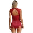 thumbnail image 2 of TiaoBug Women's Sleeveless Sequins Latin Leotard Tassel Dress Jazz Tango Fringed Dancewear Burgundy S, 2 of 7