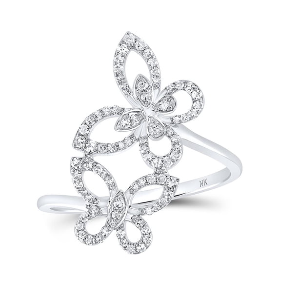 10K White Gold Round Diamond Double Butterfly Ring 0.3cttw