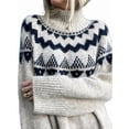 thumbnail image 3 of Womens Sweater Vintage Crew Neck Long Sleeve Chunky Knit Fall Winter Pullover Sweaters Tops Gray S, 3 of 9