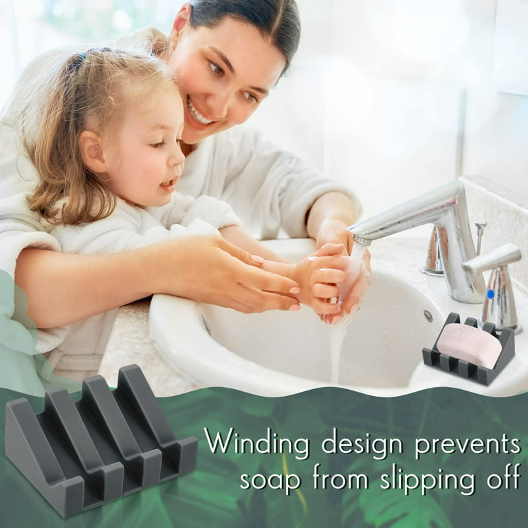 2Pack Soap Dishes, Silicone Soap Holder Self-Draining Waterfall Anti-Slip Design, Soap Savers for Bathroom, Shower, Kitchen, Bath Tub, Razor, Sponges