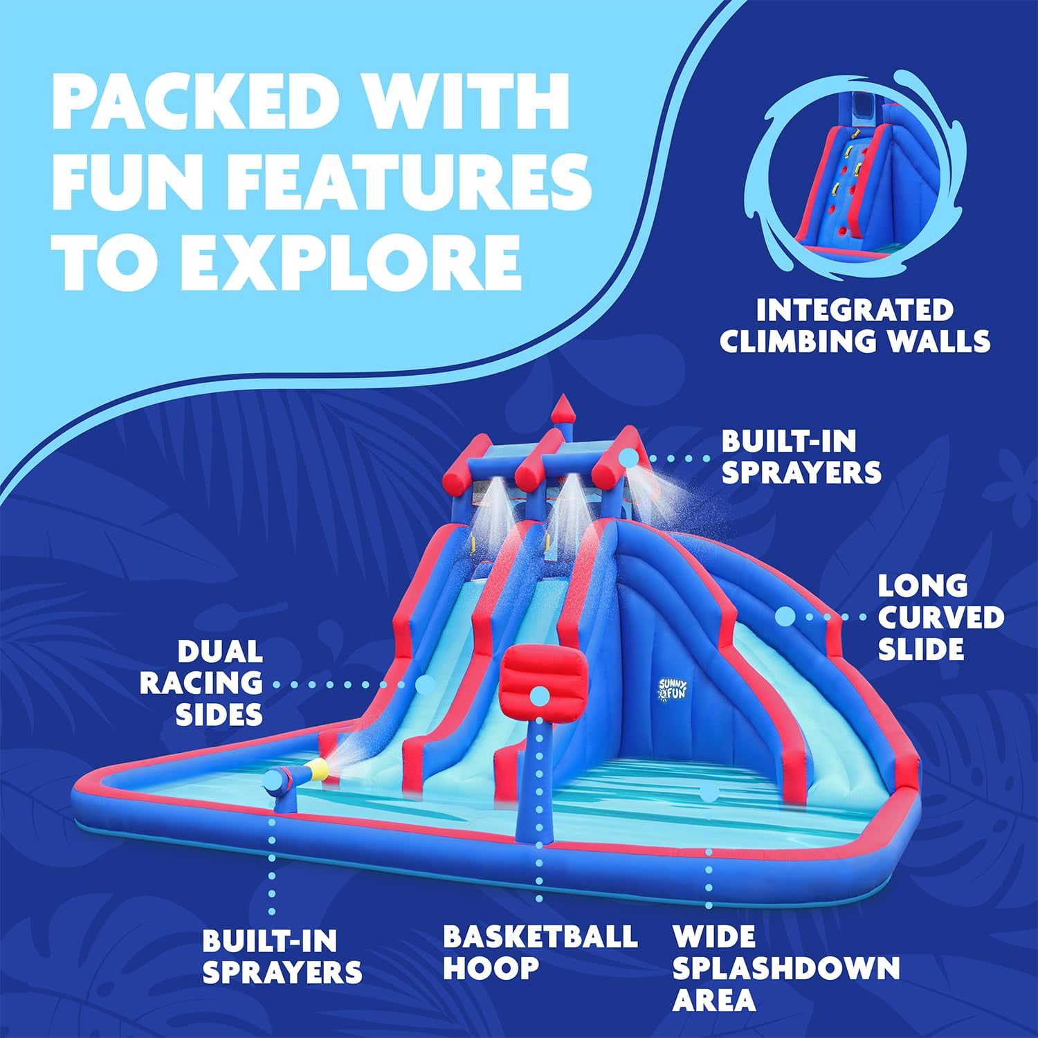 Sunny & Fun Fun Soft Bounce Water Slide with Pool for Kids, Blue