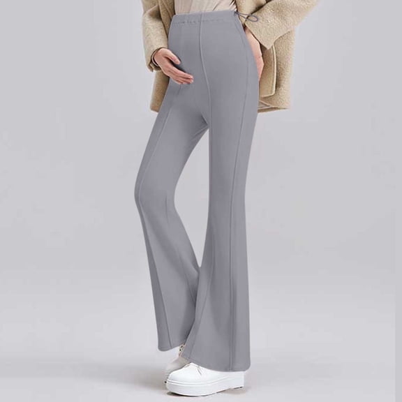 Nfurl Maternity Pants for Work Over the Belly Adjustable High Waist Pregnancy Flare Pants Casual Comfy Bootcut Pregnant Trousers Gray,M