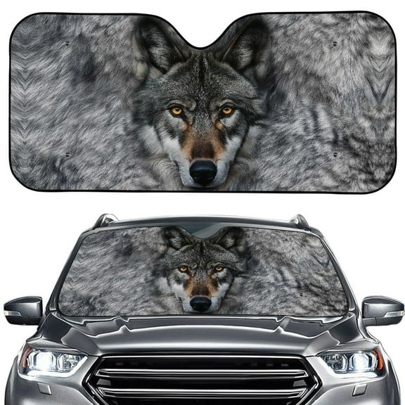 Xoenoiee Wolf Print Car Windshield Sun Shade, Sun Visor Foldable Sun Shade Blocks UV Rays Heat Insulation Easy to Use Interior Accessories