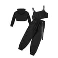 thumbnail image 2 of Yruioon Kids Girls 3Pcs Modern Hip Hop Jazz Dance Costume Hoodie with Vest and Pants Set Sportswear Black 10, 2 of 7