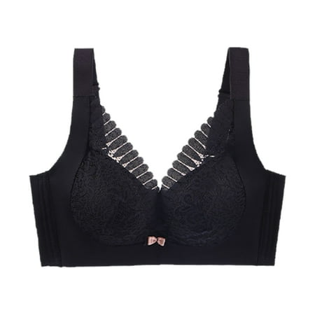 Girls Bra Women Bra Soild Wire-Free Underwear Pullover Bra Everyday Underwear V-Neck Seamless Bra Feature Hook and Eye Closure Balconette Bra Style Y-72   Black S