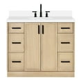 thumbnail image 2 of Ariel Kelly 43 Inch Single Oval Sink Bathroom Vanity With Pure White Quartz Countertop 1.5 Inch Edge In Oak, 2 of 12