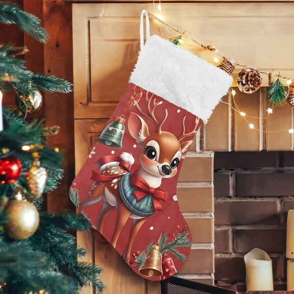 Ryvnso Christmas Stockings Christmas Reindeer Bells 17.7" Large Stocking Decoration 1 Pack