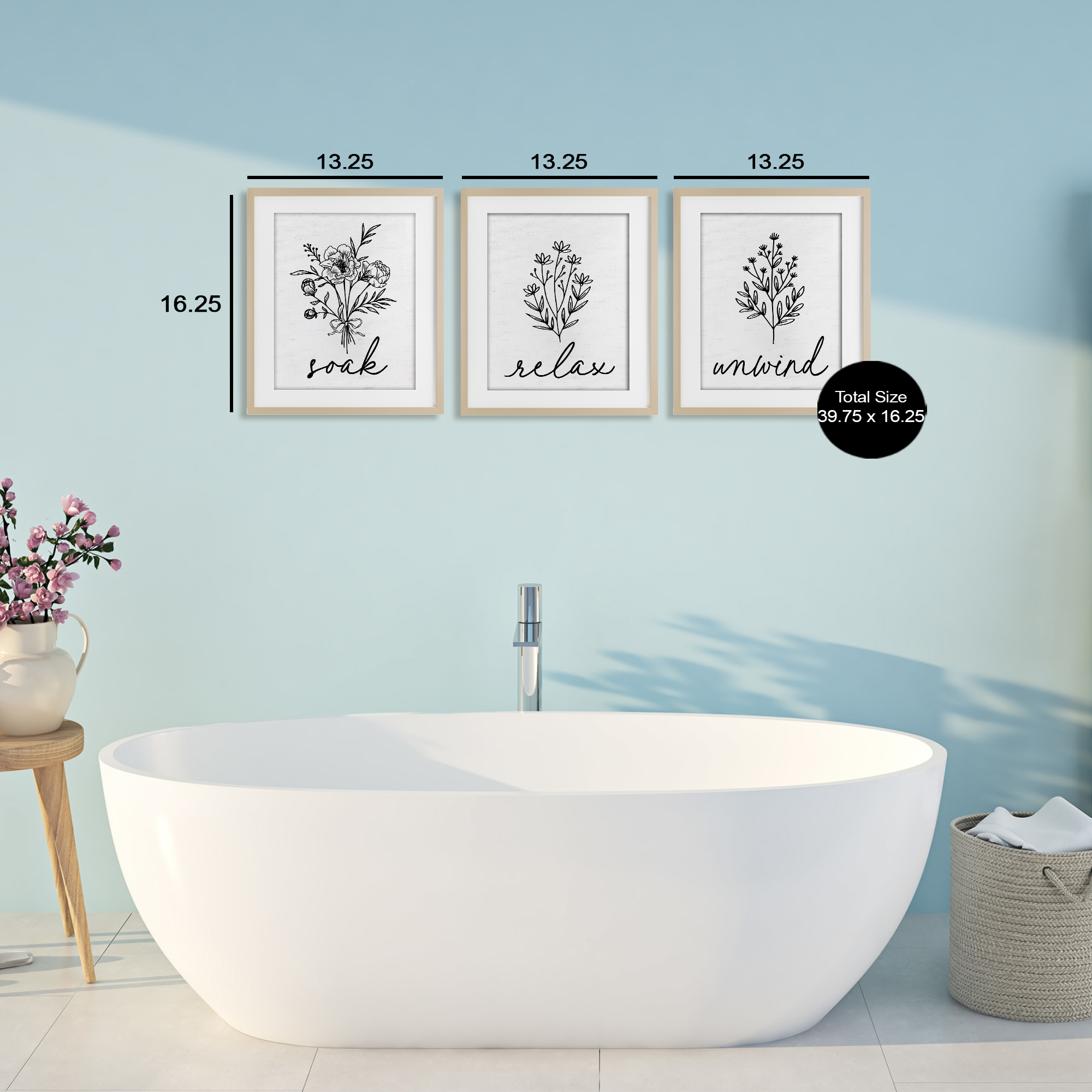 Bathroom Herbs for Relaxation 3 Piece Birch Framed Print Under Glass Set, design by Lettered and Lined