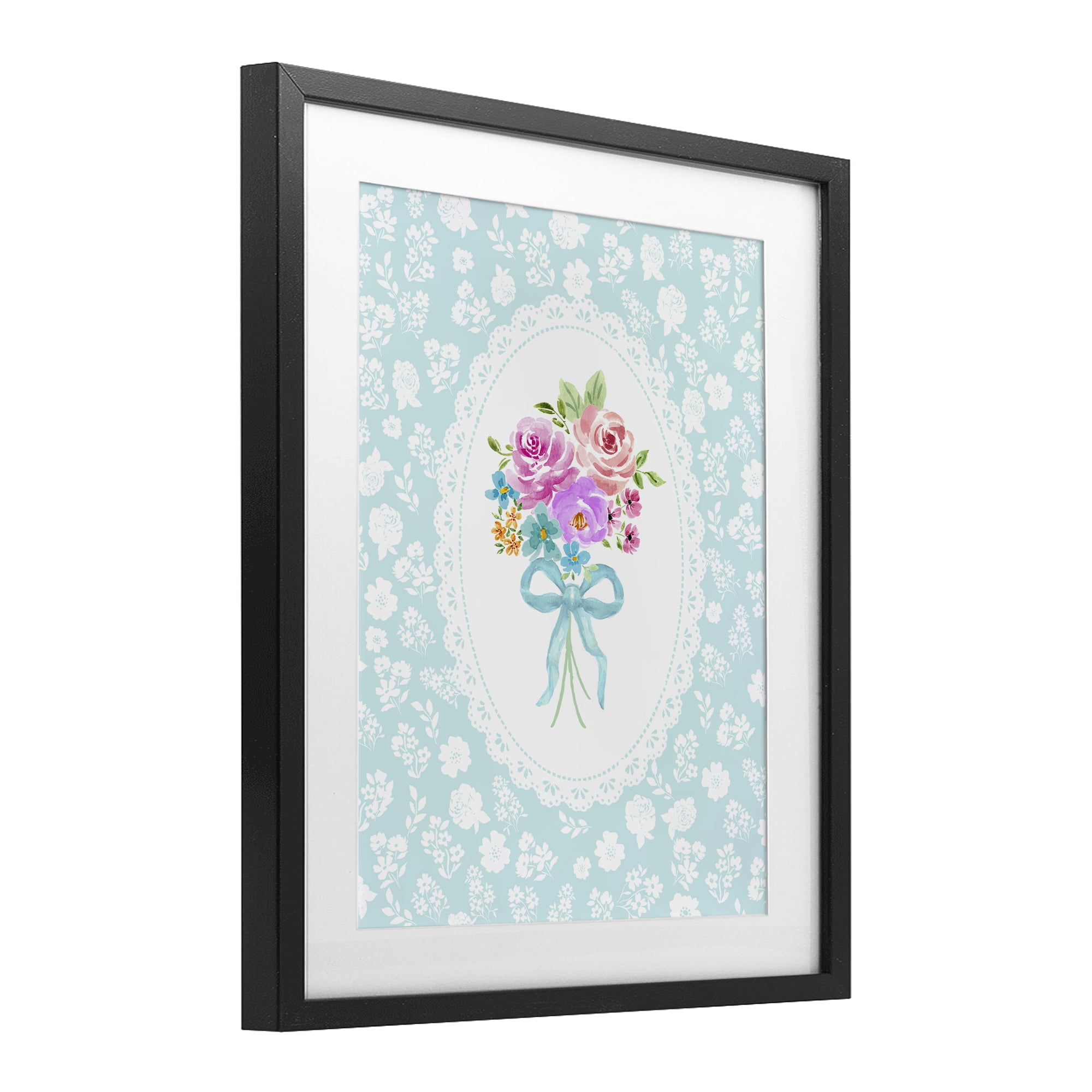 Stupell Industries Aqua Feminine Bouquet Black Framed Print Under Glass, design by Corinne Haig