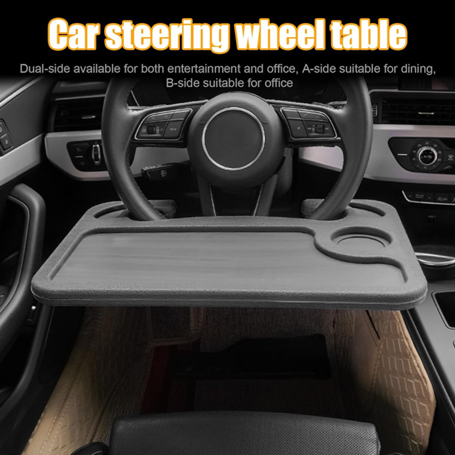 2 Pack Steering Wheel Tray, Car Desk, Two Sided Laptop Drink Food Work Table Holder for Constant Travelers, Fits Most Vehicles Steering Wheels