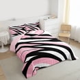thumbnail image 3 of Castle Fairy Black Pink Stripes Girl Twin Comforter Sets,Geometric Lines Bedding Set, 3 of 8