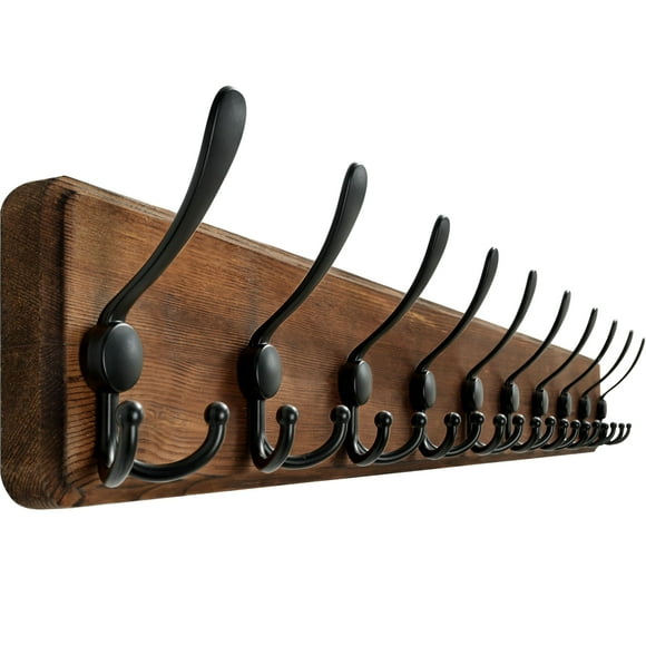 WEBI Coat Rack Wall Mount,38 9/16'' Long,10 Hooks,Coat Hooks Wall Mounted,Coat Hanger Wall,Wood Hook Rack Rail,Triple Hooks for Hanging Coats,Clothes
