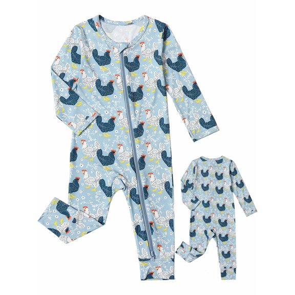 QEFJNO Bamboo Viscose Baby Boys Long Sleeve Romper, Newborn Infant Girls Jumpsuit, 2-Way Zipper Coverall Bodysuit - Chicken