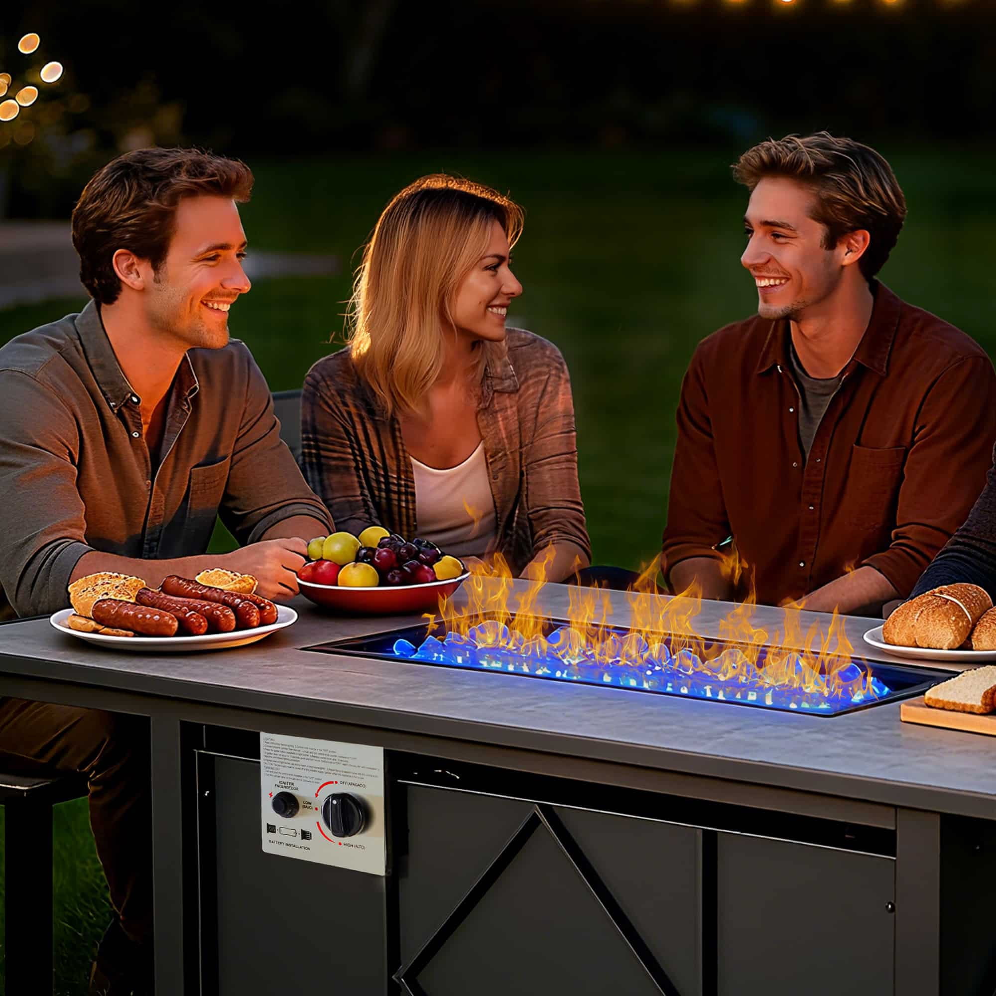 Simenmax 43'' Propane Fire Pit Table, 50,000 BTU Square Outdoor Gas Firepit with Steel Tabletop for Garden, Patio, Deck, Yard