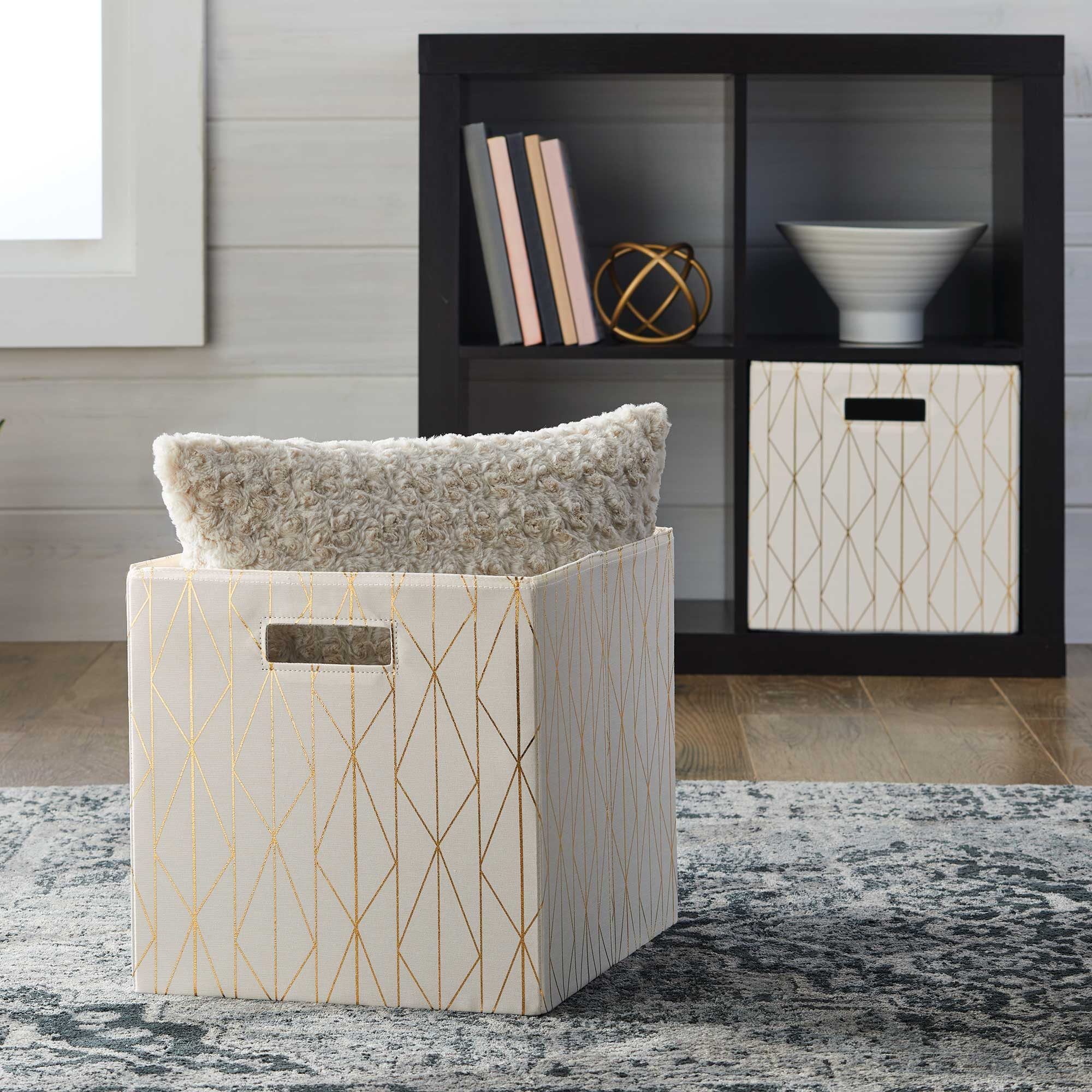 Better Homes & Gardens Fabric Cube Storage Bins (12.75" x 12.75"), Gold & Ivory, 2 Pack