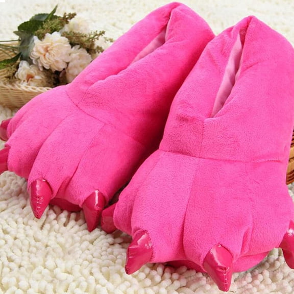 Children Cute Animal Paw Slippers Soft Fuzzy Plush Closed Toe Indoor Slippers Stable Sole Funny Cosplay Footwear For Autumn Winter Daily Bedroom Use Hot Pink