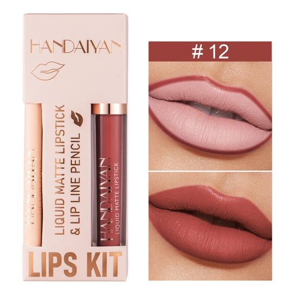 12-color Matte Lip Liner And Lip Gloss Combo