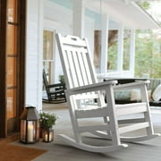 RESINTEAK New Classic Outdoor Rocking Chair, All Weather Resistant, Comfortable 19 Inch Seat, Ergonomic Porch Rockers for Backyards, Fire Pits (White)