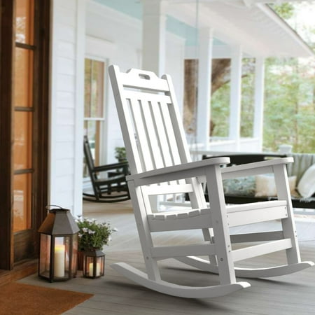 RESINTEAK New Classic Outdoor Rocking Chair, All Weather Resistant, Comfortable 19 Inch Seat, Ergonomic Porch Rockers for Backyards, Fire Pits (White)