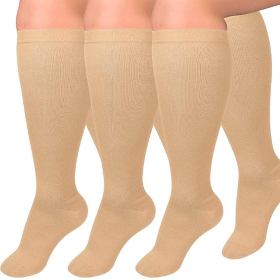 AUQ 3Pcs Compression Socks,Plus Size Fit Design Knee High Socks,Sports Compression Support High Elastic and Breathable Material Compression Socks for Men,Yellow