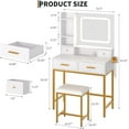 thumbnail image 2 of Makeup Vanity Desk with Mirror and Lights, Dressing Table Set with 4 Drawers, Power Outlet, 3 Color Lights,  Storage Shelves, Makeup Table with Chair for Bedroom, 2 of 7