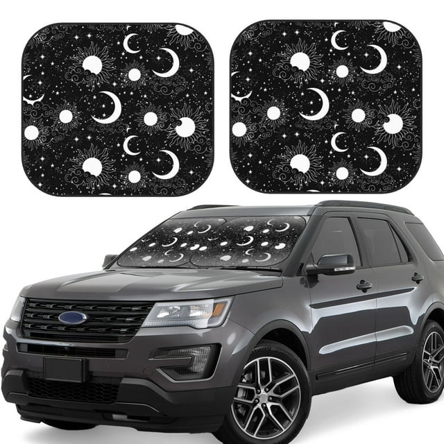 Vsdgher Crescent and Stars Print Car Windshield Sun Shade, Reflective Sunshade Window Sunshade Sun Visor Protector Fit for Cars,Trucks,SUVs-Medium