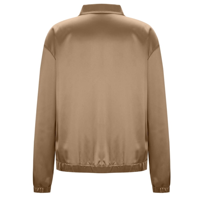 YUGYXL Women's Silk Satin Jackets Dressy Full Zip Stand Collar