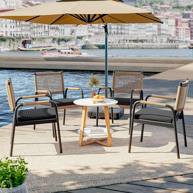 Wicker Patio Chairs Set of 2, Outdoor Chairs Balcony Seats with Metal Frame and Square Rattan Design for Balcony, Backyard, Poolside