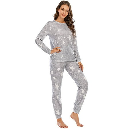 

Womens Pajama Set Long Sleeve Sleepwear Star Print Nightwear Soft Pjs Lounge Sets with Pockets S-2XL