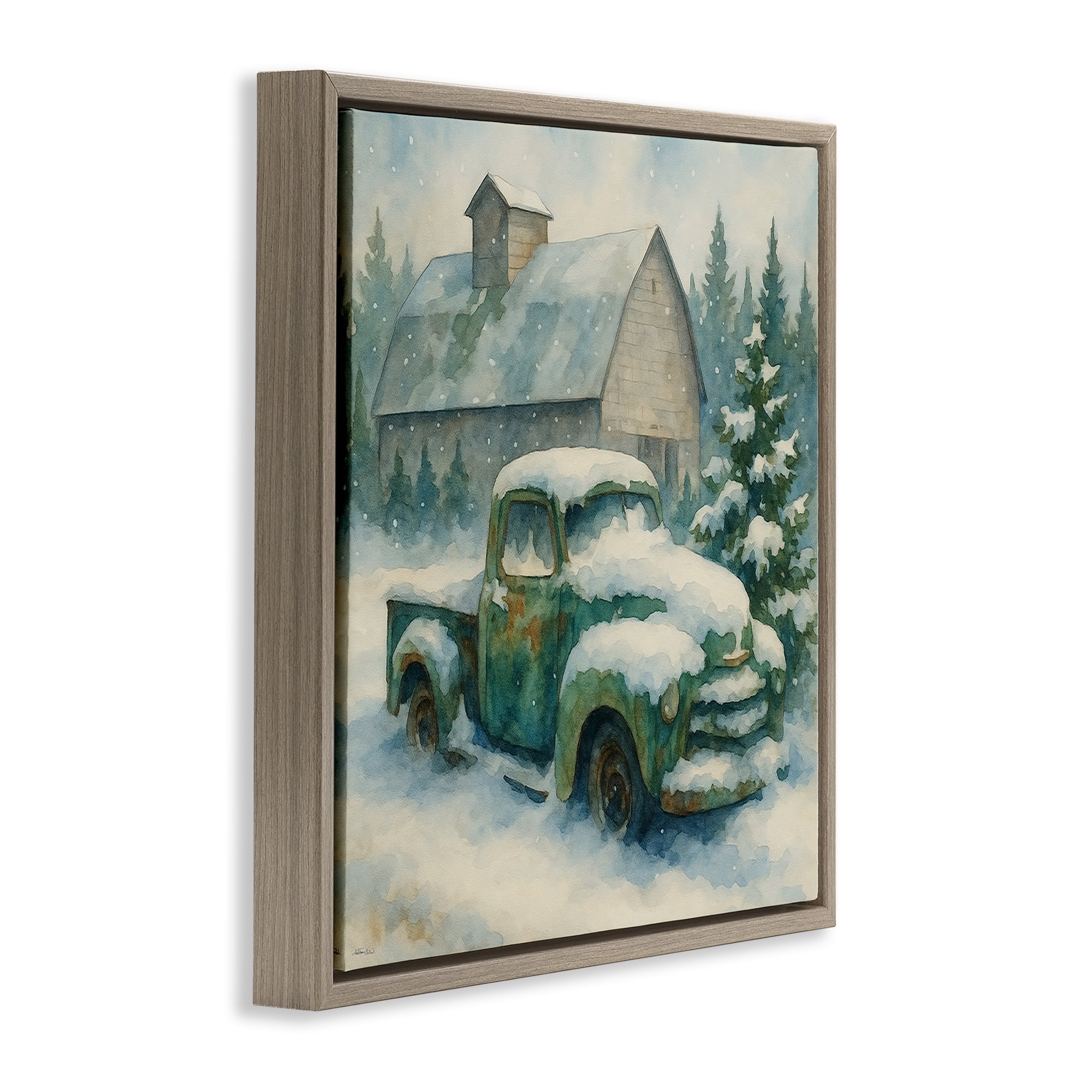Stupell Industries Nostalgic Winter Farm Truck Brown Framed Floater Canvas Wall Art, design by Antony Smith