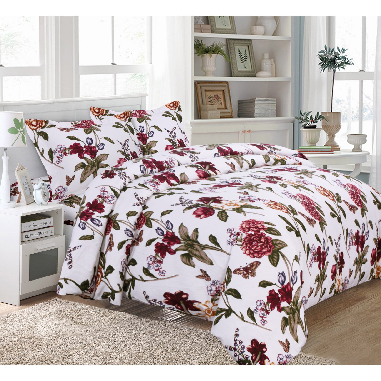 Printed Flannel 3 Piece Blossoms Duvet Cover Set by Tribeca Living