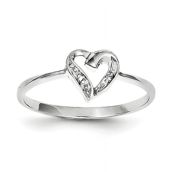 Sterling Silver Rhodium Polished Diamond Accent Heart Ring