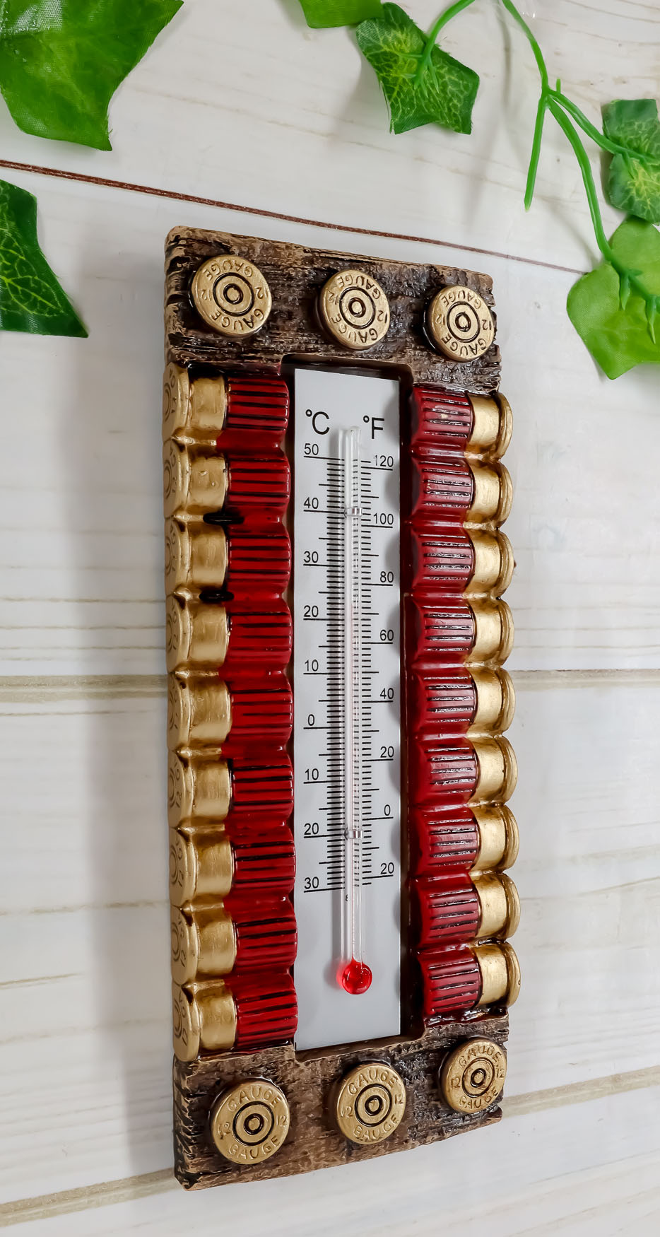 Ebros Western 12 Gauge Shotgun Shell Ammo Indoor Wall Thermometer Figurine 7.5"H
