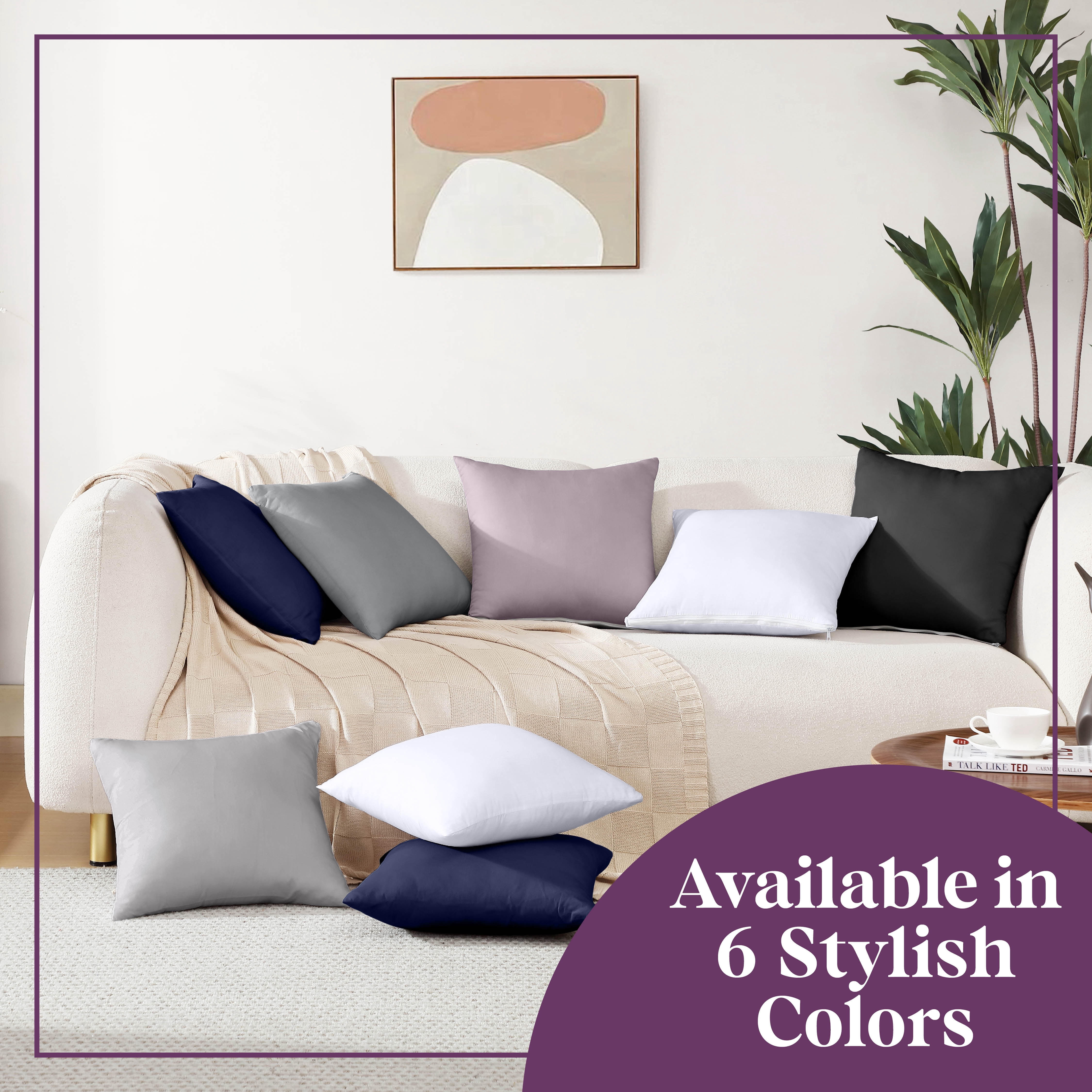 CIRCLESHOME Throw Pillow Protectors - 100% Cotton Breathable Pillowcases - 18 X 18 Square Pillowcases - Protects Pillows from Dirt, Dust and Debris (Square Pillow - 4 Pack- 18x18)