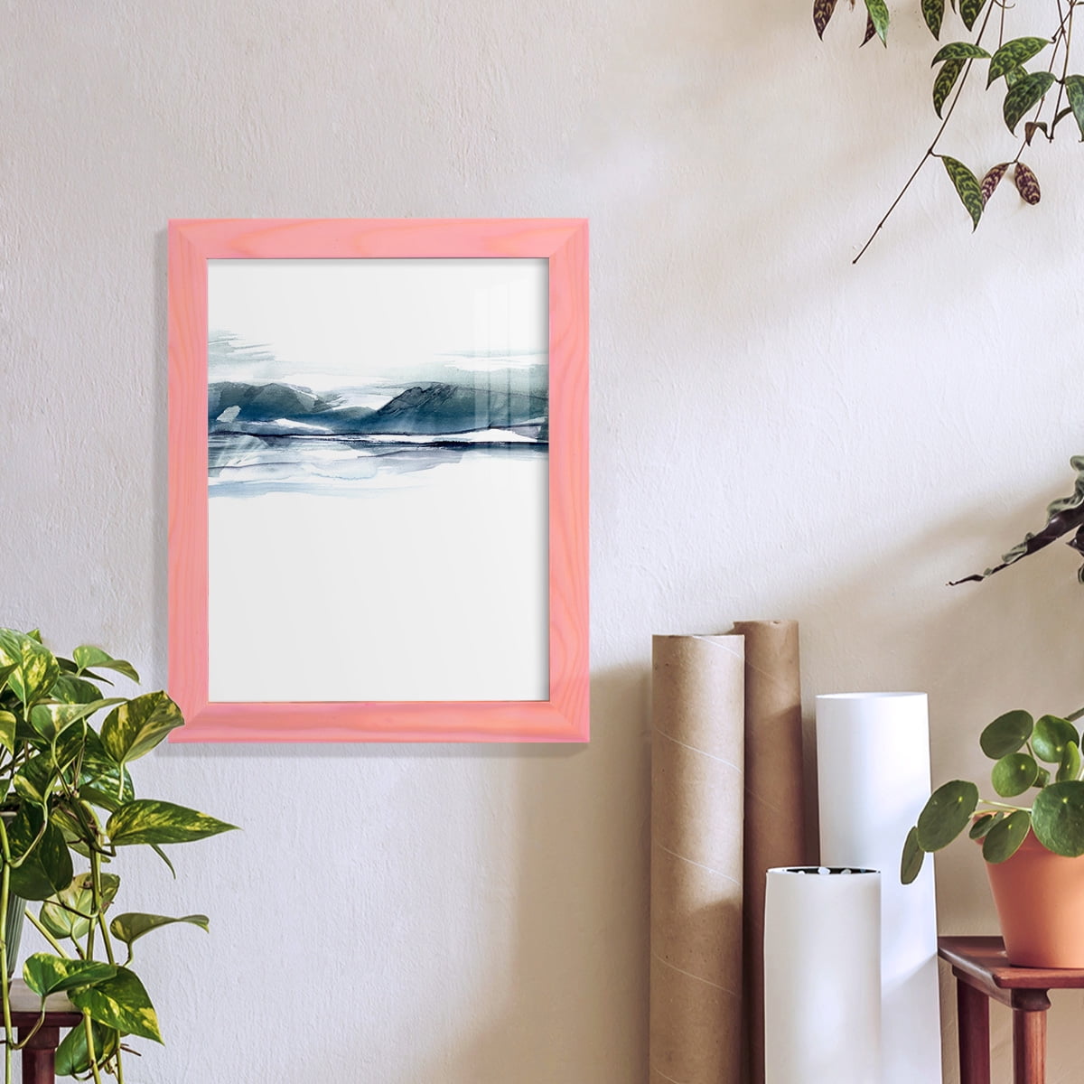 Stark Horizon I - Framed Print w/glass - Sunset Pink