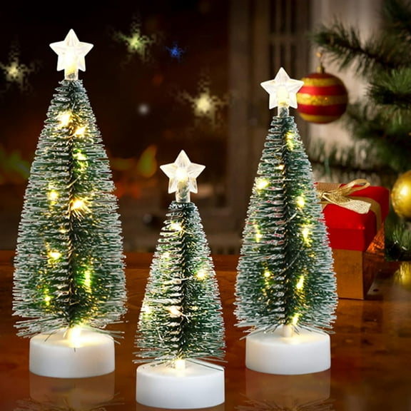 Miniature Christmas Trees, 3PCS Small Xmas Tree with Lights, Mini Desktop Tree DIY Set for Xmas Holiday Party Home Tabletop Decor
